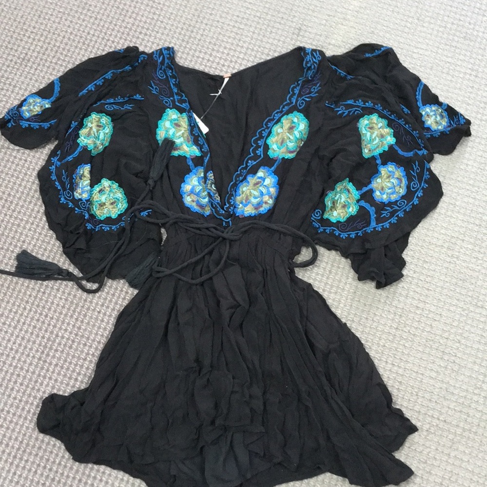 Free People Black Cora flows tunic dress Embroidered NWT whimseygoth